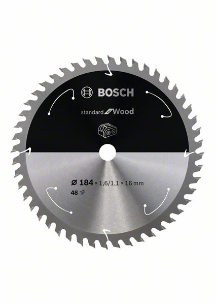 BOSCH Akku-Kreissägeblatt Standard for Wood, 184 x 1,6/1,1 x 16, 48 Zähne