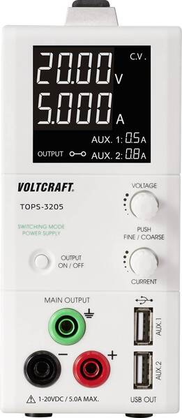 VOLTCRAFT TOPS-3205 Labornetzgerät, einstellbar 1 - 20 V/DC 0.25 - 5 A 100 W OVP, schmale Bauform Anzahl Ausgänge 3 x