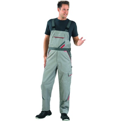 Planam - Latzhose 2331 zink/schiefer/rot, Größe 90