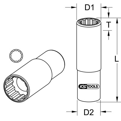 KSTOOLS® - 3/8" 12-kant-Stecknuss, lang, 11/16"