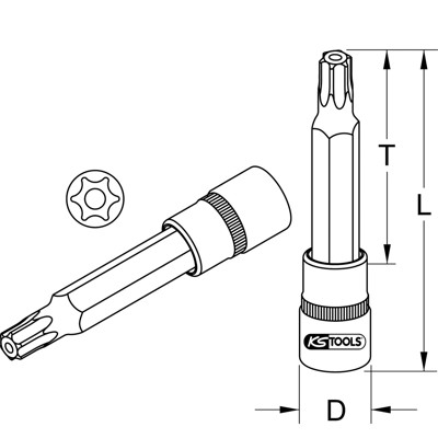 KSTOOLS® - 3/8" CHROMEplus Bit-Stecknuss Torx mit Stirnlochbohrung,lang, TB50