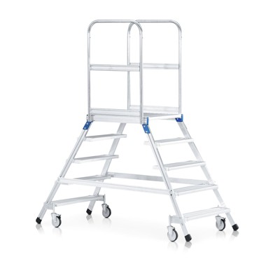 ZARGES - Podesttreppe 8 Stufen, beidseitig, fahrbar Plattform B600mm L800mm, Stufe T200mm