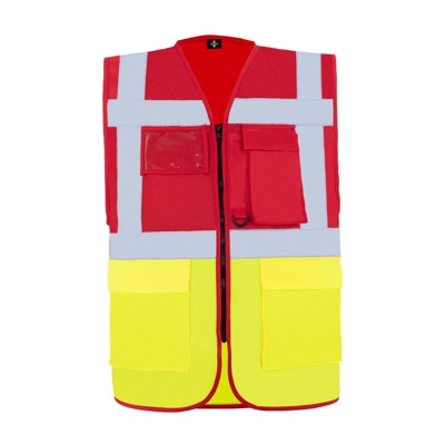 Korntex® - Comfort Warnweste „Hamburg“, Multifunktional, Rot/warn-gelb, Größe M