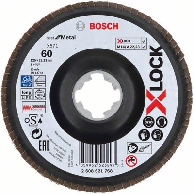 Bosch - X-LOCK Fächerschleifscheibe, X571, Best for Metal, gewinkelt, Ø125 mm, K 60, 1St