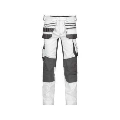 Dassy® - Flux Painters Malerhose mit Stretch, Holstertaschen und Kniepolstertaschen, weiß/anthrazit, Schrittlänge Standard, Größe 60