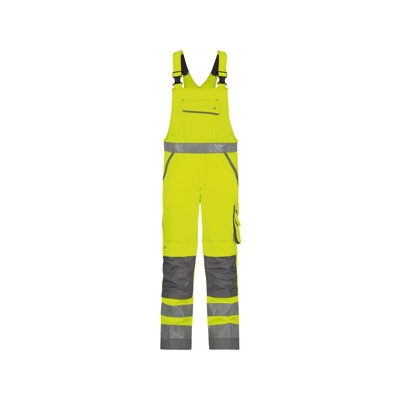 Dassy® - Malmedy Warnschutz Latzhose mit Kniepolstertaschen, neongelb/zementgrau, Schrittlänge Plus, Größe 56