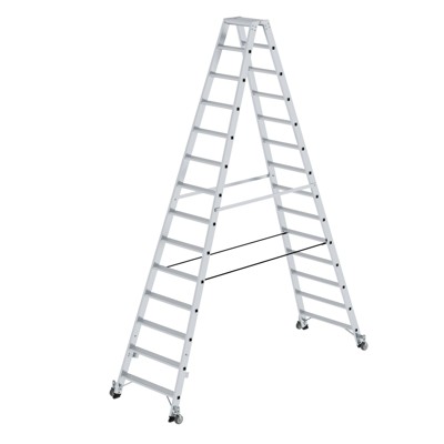 MUNK Günzburger Steigtechnik - Stehleiter 2x14 Stufen, Aluminium, beidseitig begehbar, H 3260mm, B 910mm
