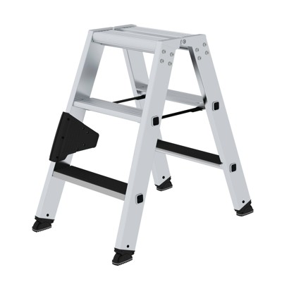 MUNK Günzburger Steigtechnik - Stehleiter clicp-step 2x3 Stufen, Aluminium beidseitig begehbar, H690mm B440mm
