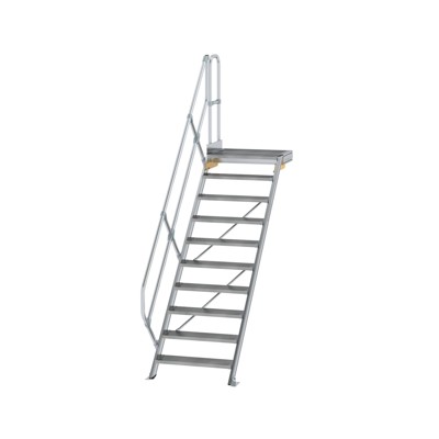MUNK Günzburger Steigtechnik - Alutreppe 10 Stufen, 45°, Breite 800mm, einseitiger Handlauf, Stufentiefe 240mm