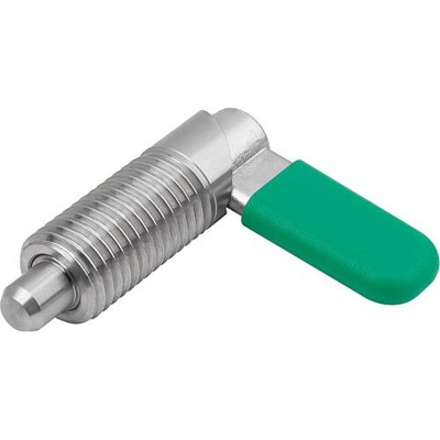 KIPP - SPERRRIEGEL, D=8, M12X1,5, FORM:C M. GEWINDEHÜLSE, M. KAPPE, EDELSTAHL BLANK, KOMP:POLYPROPYLEN GRÜN RAL6032
