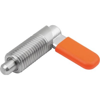 KIPP - SPERRRIEGEL, D=6, M12X1,5, FORM:C M. GEWINDEHÜLSE, M. KAPPE, EDELSTAHL BLANK, KOMP:POLYPROPYLEN ORANGE RAL2004
