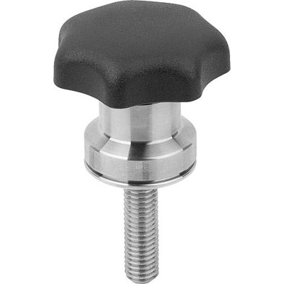 KIPP - STERNGRIFF MIT SPANNKRAFTVERSTÄRKER M06X20, D1=32, H=31, FORM:L, THERMOPLAST SCHWARZ, KOMP:EDELSTAHL