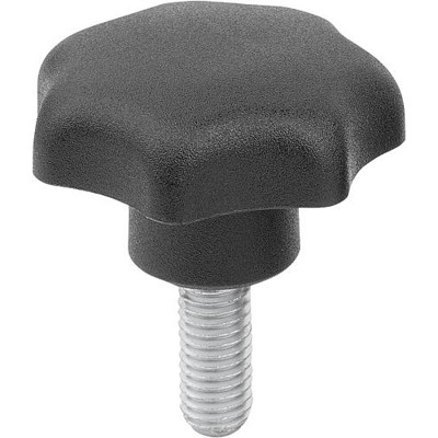 KIPP - STERNGRIFF DIN6336 D=M05X30, D1=25, FORM:L, THERMOPLAST SCHWARZ, KOMP:STAHL BLAU-PASSIVIERT
