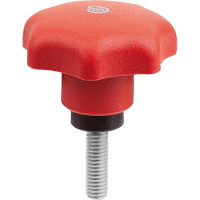 KIPP - STERNGRIFF MIT SICHERHEITSFUNKTION GR.2 D=M06X10 D1=40, THERMOPLAST ROT RAL3020, KOMP:STAHL