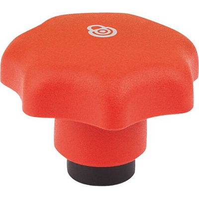 KIPP - STERNGRIFF MIT SICHERHEITSFUNKTION GR.3 D=M10 D1=50, THERMOPLAST ROT RAL3020, KOMP:EDELSTAHL