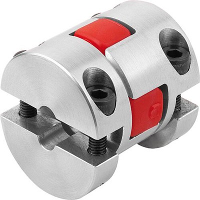 KIPP - ELASTOMER-KLAUENKUPPLUNG MIT RADIALER KLEMMNABE GR.19, D1=14, D2=14, L=66, ALUMINIUM, KOMP:POLYURETHAN, ROT, D4=40