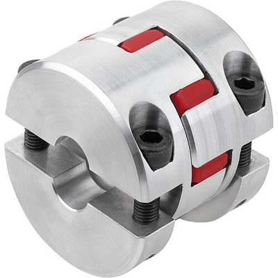 KIPP - ELASTOMER-KLAUENKUPPLUNG MIT RADIALER KLEMMNABE GR.24, D1=18, D2=20, L=58, ALUMINIUM, KOMP:POLYURETHAN, BLAU, D4=55