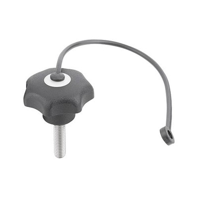 KIPP - STERNGRIFF ÄHNLICH DIN6336 MIT SICHERUNGSBAND D=M06X25, D1=25 H=16, FORM:LS, THERMOPLAST SCHWARZ,