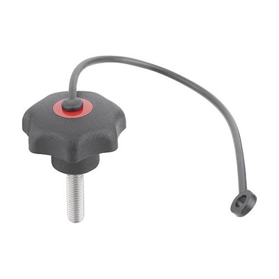 KIPP - STERNGRIFF ÄHNLICH DIN6336 MIT SICHERUNGSBAND D=M08X15, D1=32 H=20, FORM:LS, THERMOPLAST SCHWARZ,