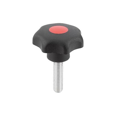 KIPP - STERNGRIFF ÄHNLICH DIN6336 D=M05X50, D1=25, FORM:L, THERMOPLAST SCHWARZ, KOMP:STAHL BLAU-PASSIVIERT, DECKEL:ROT