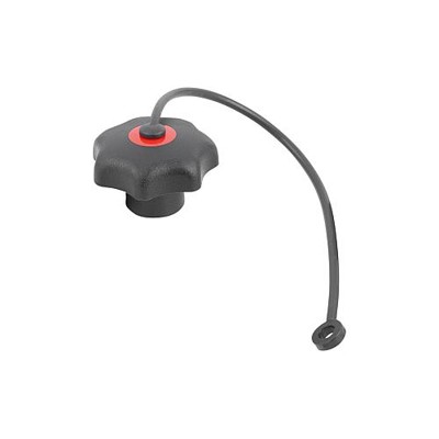 KIPP - STERNGRIFF ÄHNLICH DIN6336 MIT SICHERUNGSBAND D=M10, D1=50, FORM:KS, THERMOPLAST SCHWARZ, KOMP:STAHL,