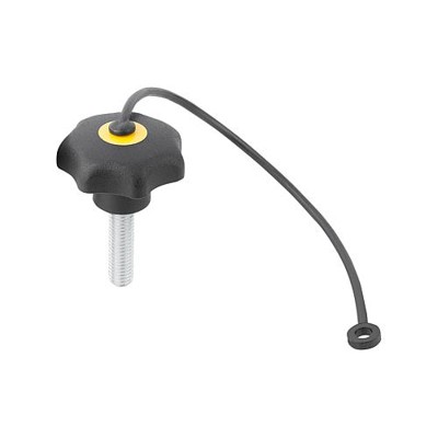 KIPP - STERNGRIFF ÄHNLICH DIN6336 MIT SICHERUNGSBAND D=M05X35, D1=25, FORM:LS, THERMOPLAST SCHWARZ,