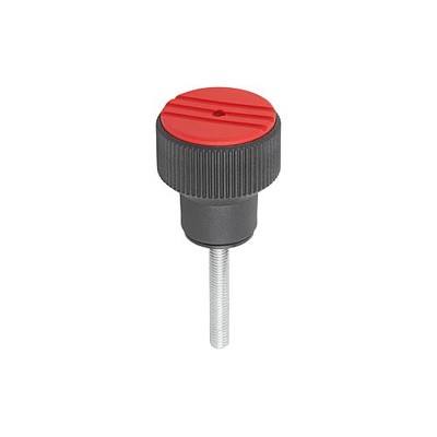 KIPP - DREHMOMENT-RÄNDELKNOPF GR.3 D=M06X40, THERMOPLAST SCHWARZGRAU RAL7021, KOMP:STAHL, DECKEL:ROT RAL3020