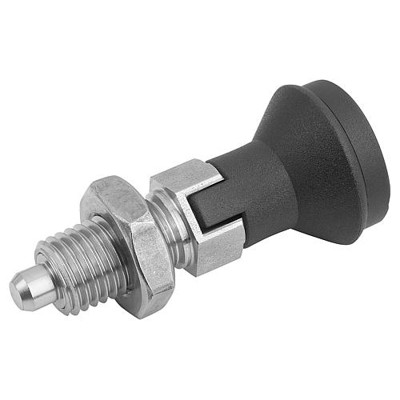 KIPP - ARRETIERBOLZEN GR.2 D1=M12X1,5, D=6, FORM:D MIT RASTNUT MIT KONTERMUTTER, EDELSTAHL GEHÄRTET, KOMP:THERMOPLAST