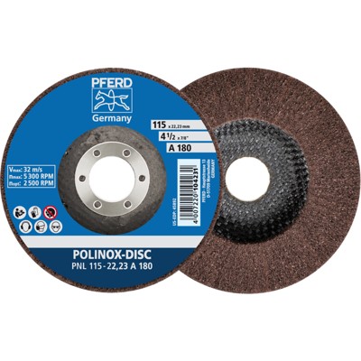 PFERD - POLINOX Vlies-Schleifdisc PNL Ø 115 mm Bohrung-Ø 22,23 mm A180 für Feinschliff und Finish