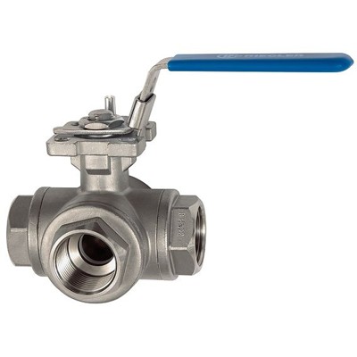 RIEGLER® - 3-Wege-Kugelhahn, L-Bohrung, Edelstahl 1.4408, G 1.1/2", DN 40