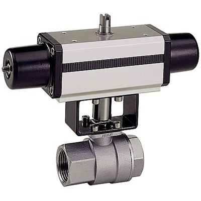 RIEGLER® - Edelstahlkugelhahn, pneumatischer Stellantrieb, einfachwirkend, Rp 1"