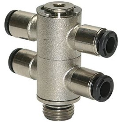 RIEGLER® - T-Mehrfachverteiler 4-fach »click-clock«, drehbar, M5 außen Ø 4mm