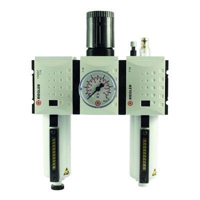RIEGLER® - Wartungseinheit 3-teilig »FUTURA«, Metallbehälter, BG 2, G 3/8", 0,5-16 bar, HA