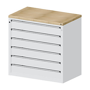 Schrank für Material- und Werkzeugausgabetheke, 6 Schubladen 150 mm, grau.