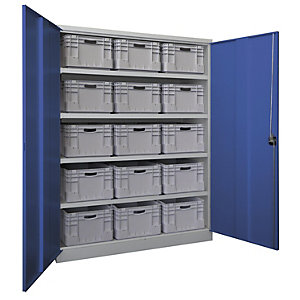 Schwerlastschrank, extrabreit, Höhe x Breite x Tiefe 1950 x 1470 x 630 mm, 4 Fachböden, grau / blau.