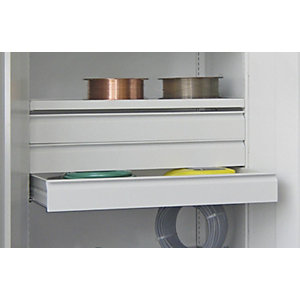 Schublade, pulverbeschichtet, für Schwerlastschrank ohne Trennwand, Blendenhöhe 125 mm.