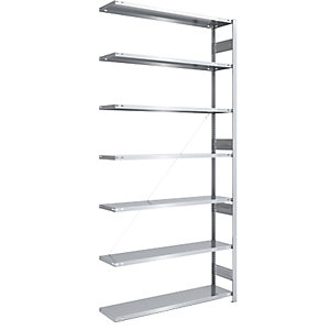 Schwerlast-Steckregal, verzinkt, Regalhöhe 3000 mm, Anbauregal, BxT 1300 x 400 mm.