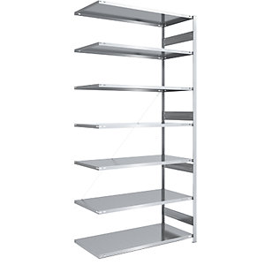 Schwerlast-Steckregal, verzinkt, Regalhöhe 3000 mm, Anbauregal, BxT 1300 x 800 mm.