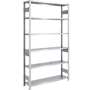 Schwerlast-Steckregal, verzinkt, Regalhöhe 2500 mm, Grundregal, BxT 1300 x 400 mm.