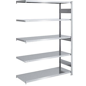 Schwerlast-Steckregal, verzinkt, beidseitig, Regalhöhe 2000 mm, 5 Böden, Anbauregal, BxT 1300 x 600 mm.