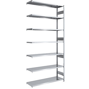 Schwerlast-Steckregal, verzinkt, beidseitig, Regalhöhe 3000 mm, 7 Böden, Anbauregal, BxT 1300 x 500 mm.
