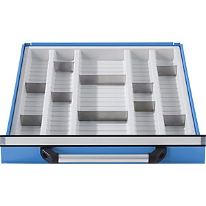 Schubladeneinteilung für Werkbank, mit 5 Mulden, für Schubladenhöhen 90 + 120 mm.