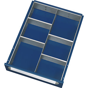 Schubladeneinteilungs-Set, 1 Trennwand, 4 Querteiler, für Höhe 120 - 180 mm.