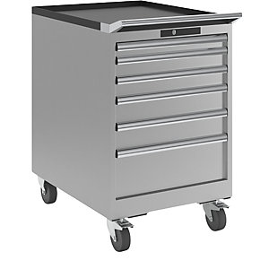 Schubladenschrank, Breite 564 mm, fahrbar, 6 Schubladen, HxT 890 x 725 mm, lichtgrau.