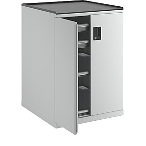 Schubladenschrank mit Flügeltüren, Höhe 1020 mm, 2 Böden, 2 Schubladen, Traglast 200 kg, lichtgrau.