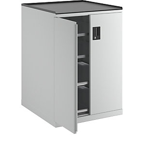 Schubladenschrank mit Flügeltüren, Höhe 1020 mm, 4 Böden, Traglast 200 kg, lichtgrau.