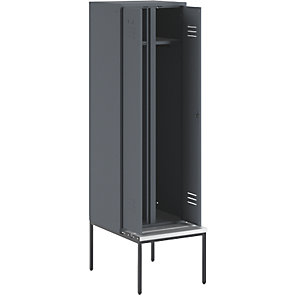 Schwarz-Weiß-Spind Berlin 2 mit Sitzbank, 1 Abteil, blaugrau, B 600 mm, untergebaut, Kunststoff.