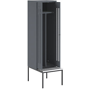 Schwarz-Weiß-Spind Berlin 1 mit Sitzbank, 1 Abteil, blaugrau, B 600 mm, untergebaut, Kunststoff.