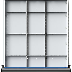 Schubladeneinteilungsset, 2 Längs- und 9 Querteiler, Schubladenhöhe 180 mm.