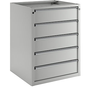 Schubladenschrank ohne Platte, Breite 760 mm, 5 Schubladen, Front lichtgrau.